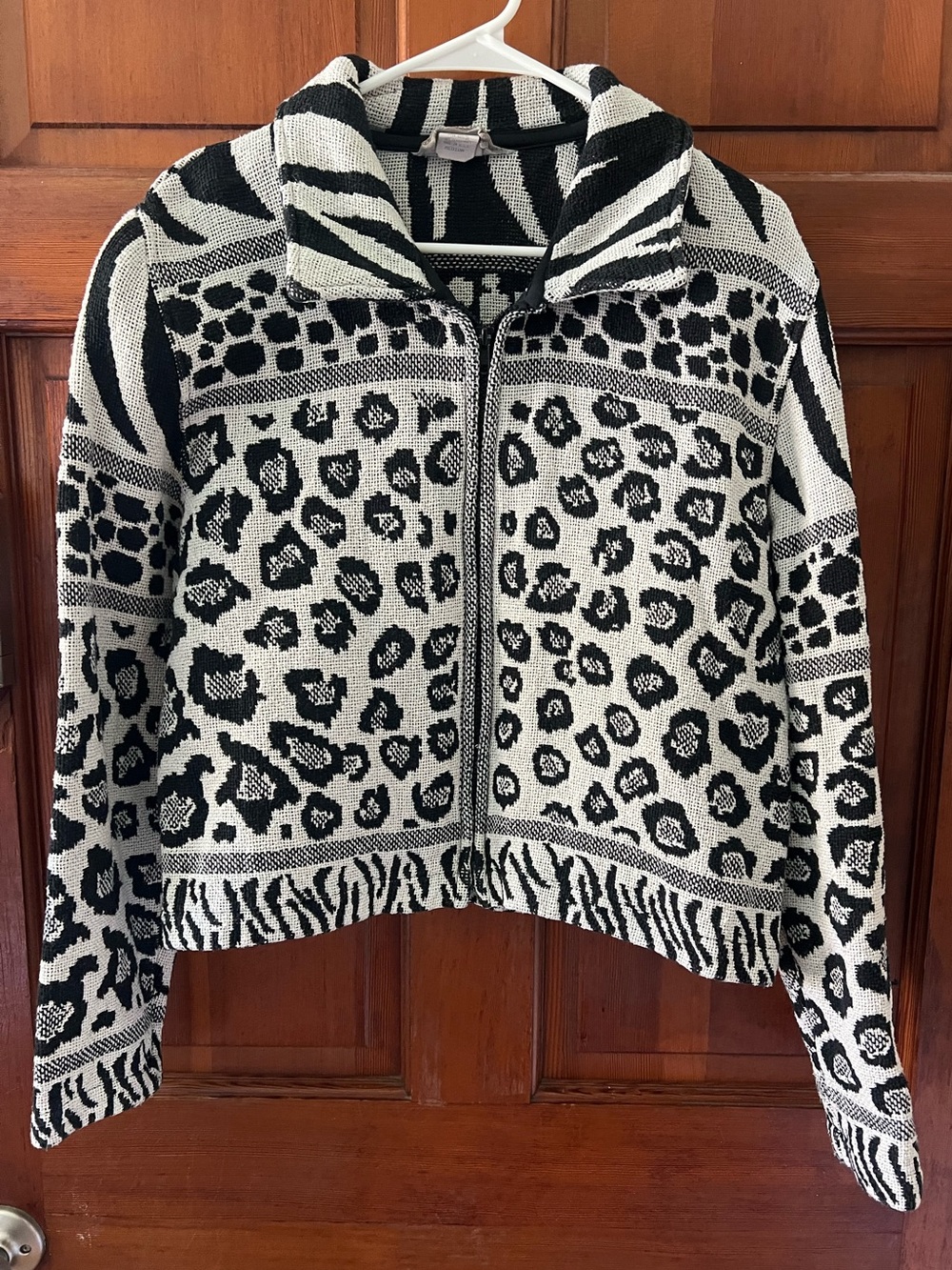 Painted Pony Vintage Animal Print Knit Jacket Zebra Leopard Safari Zip Medium